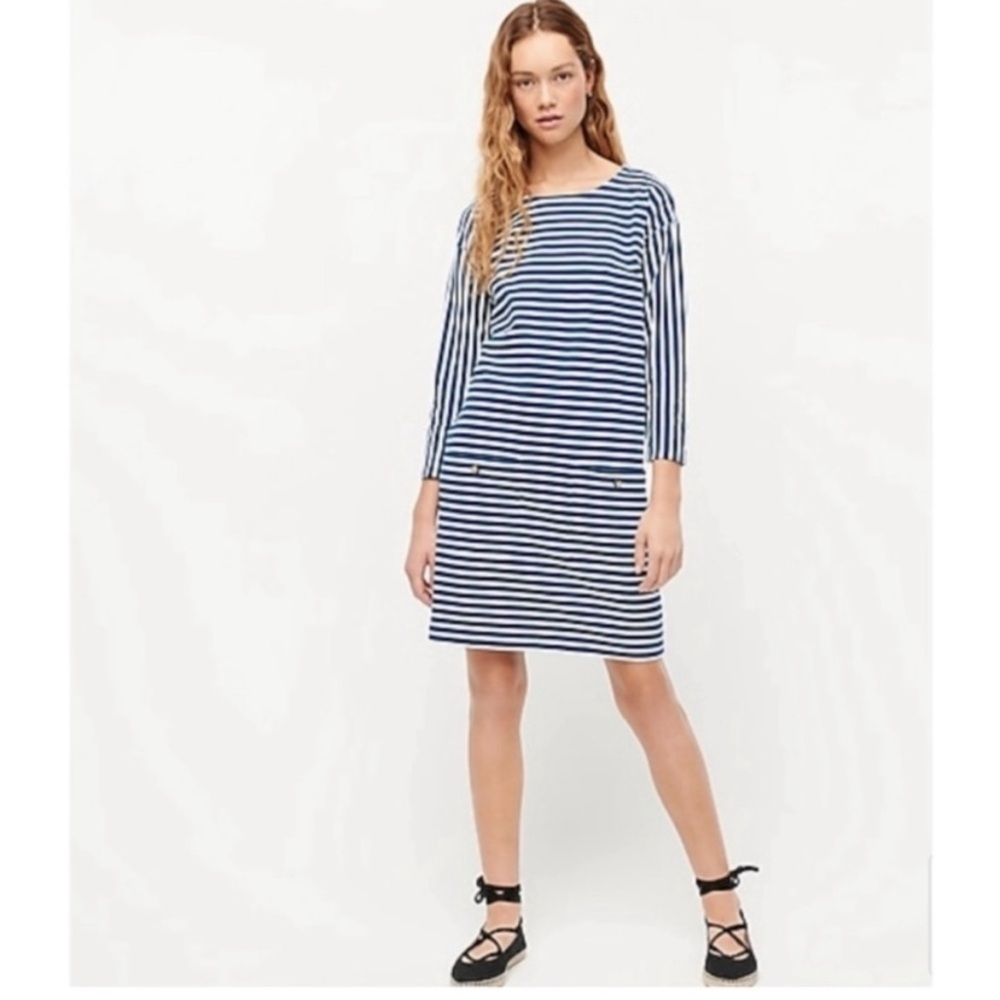 J. Crew Re-Imagined Knit front-pocket Striped shift dress SZ XL